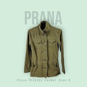 PrAna Olive Green Military Jacket | Metal Button Utility Style | Size S
